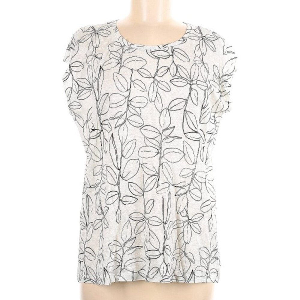 Cynthia Rowley White Leaves Linen Top Women's Large EUC